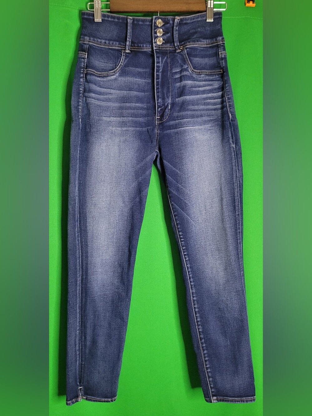American Eagle Super Stretch Hi-Rise Jegging Faded Blue Jean Sz 8 Short AEO 9559